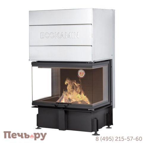 Каминная топка ЭкоКамин Дельта 800B три стекла черный шамот принтинг фото