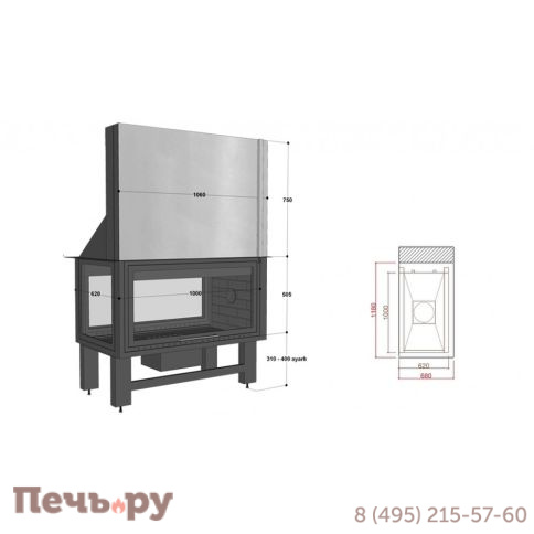 Каминная топка FireHursan HDKU 105 фото 2