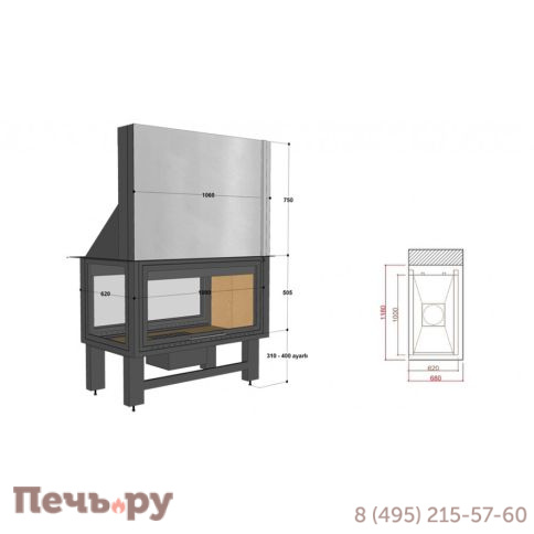 Каминная топка FireHursan HDKU 105 T фото 2