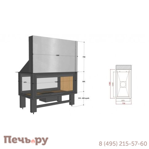 Каминная топка FireHursan HDKU 125 T фото 2