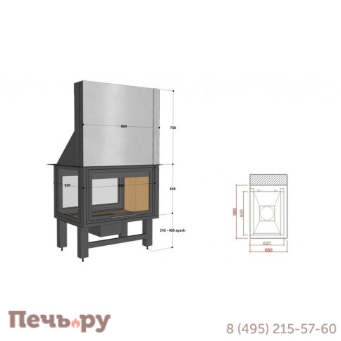 Каминная топка FireHursan HDKU 85 T фото 2