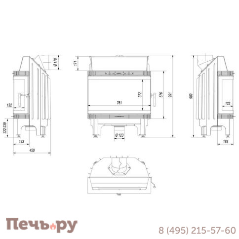 Каминная топка Kratki Blanka 670/570/LP/BS (угловое стекло слева-справа) фото 8