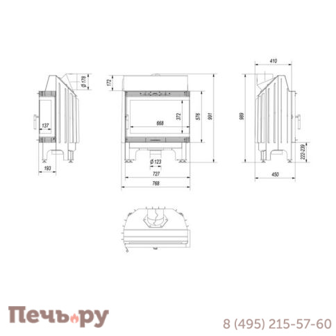 Каминная топка Kratki Blanka 670/570/P/BS (угловое стекло справа) фото 6