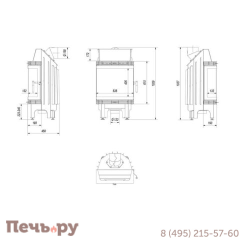 Каминная топка Kratki Blanka/LP/BS (угловое стекло слева-справа) фото 6