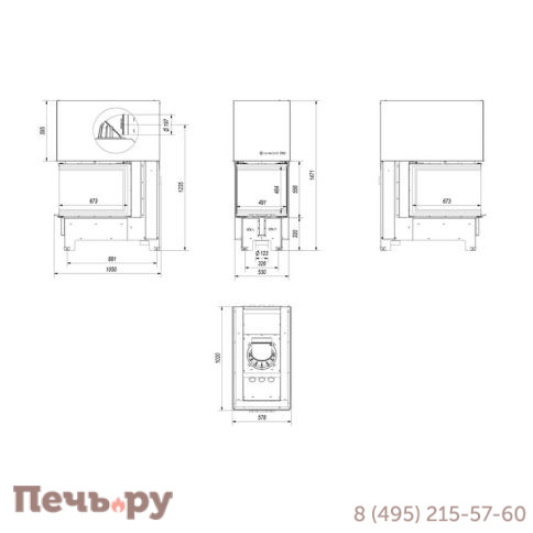Каминная топка Kratki Pro NBU, П-образное стекло, гильотина фото 8