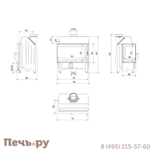 Каминная топка Kratki Zibi/L/BS/Deco, угловое стекло слева фото 6