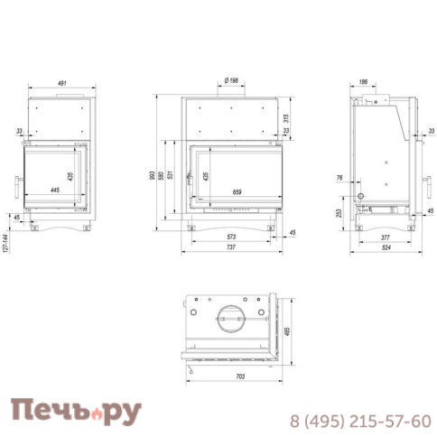 Каминная топка Kratki Zuzia/PW/BL/BP/15/BS/W/Deco, Г-образное стекло слева/справа, змеевик фото 5