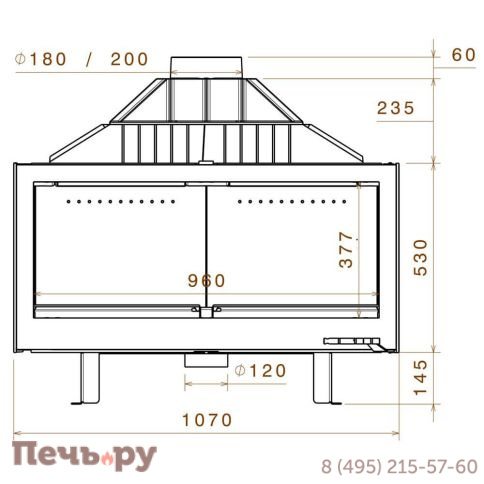 Каминная топка Liseo Castiron LCI 11 GFR, стекло справа (180мм) фото 3
