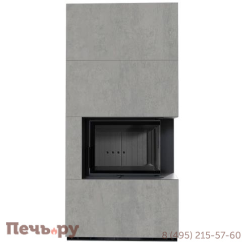 Каминокомплект Kratki Pro Floki в облицовке Cemento Grigio Bocciardata, угловое стекло справа фото 3