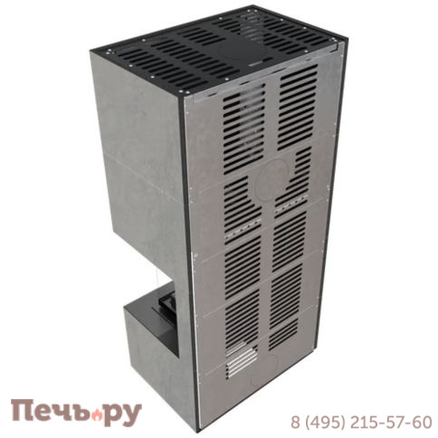 Каминокомплект Kratki Pro Floki в облицовке Cemento Grigio Bocciardata, угловое стекло справа фото 5