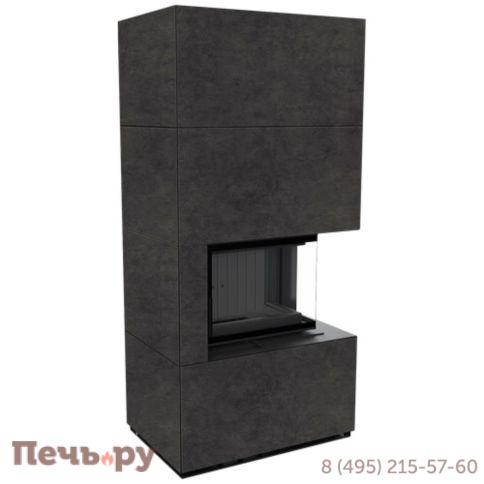 Каминокомплект Kratki Pro Floki в облицовке Fokos Grafite,  угловое стекло справа фото 5