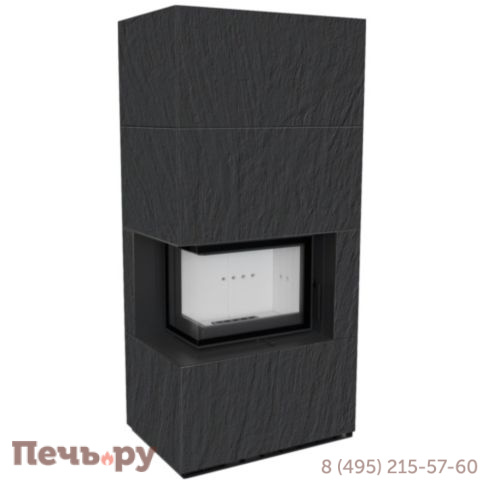 Каминокомплект Kratki Pro Floki в облицовке Naturali Ardesia Nero a Spacco, угловое стекло слева фото