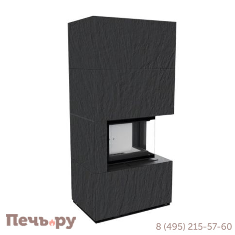 Каминокомплект Kratki Pro Floki в облицовке Naturali Ardesia Nero a Spacco, угловое стекло справа фото