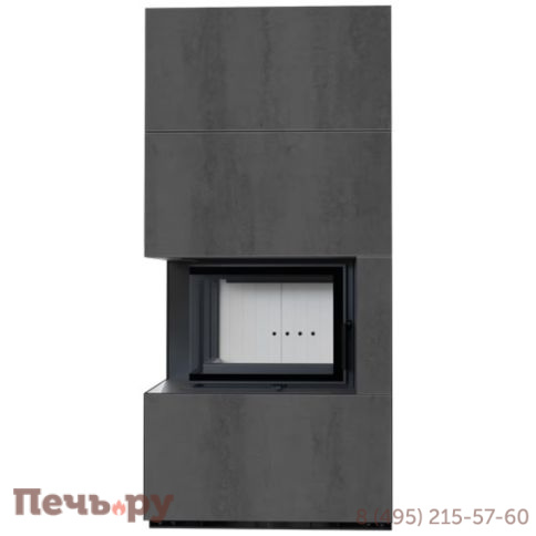 Каминокомплект Kratki Pro Floki в облицовке Naturali Pietra di Savoia Antrancite Bocciardata, угловое стекло слева фото 3