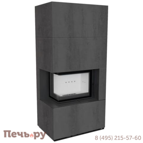 Каминокомплект Kratki Pro Floki в облицовке Naturali Pietra di Savoia Antrancite Bocciardata, угловое стекло слева фото