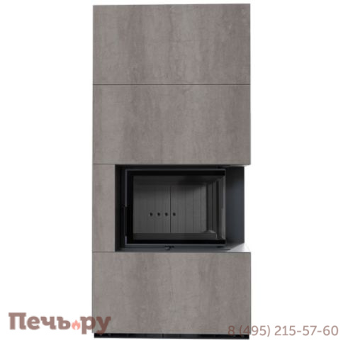 Каминокомплект Kratki Pro Floki в облицовке Naturali Pietra di Savoia Grigia Bocciardata, угловое стекло справа фото 3