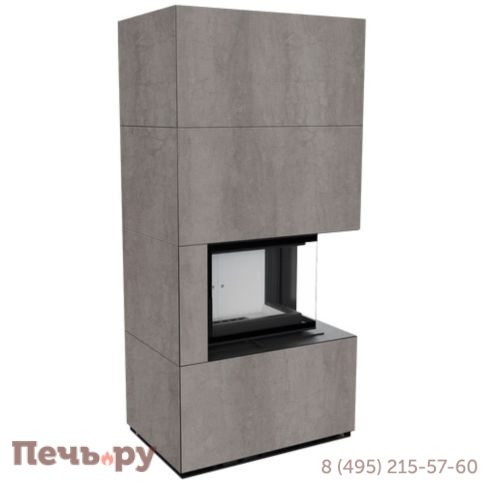 Каминокомплект Kratki Pro Floki в облицовке Naturali Pietra di Savoia Grigia Bocciardata, угловое стекло справа фото