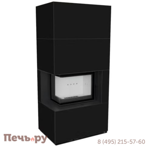 Каминокомплект Kratki Pro Floki в облицовке Nero Assoluto, угловое стекло слева фото