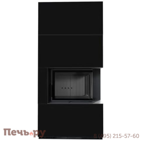 Каминокомплект Kratki Pro Floki в облицовке Nero Assoluto, угловое стекло справа фото 4