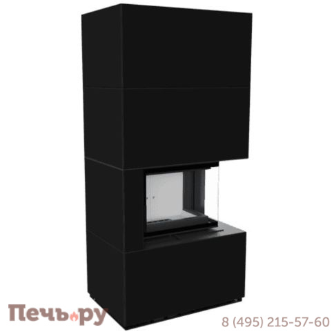 Каминокомплект Kratki Pro Floki в облицовке Nero Assoluto, угловое стекло справа фото