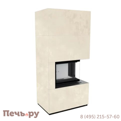 Каминокомплект Kratki Pro Floki в облицовке Oxide Bianco, угловое стекло справа фото