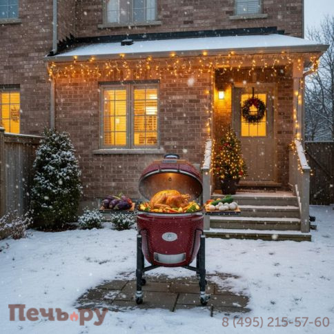 Керамический гриль Monolith Lechef Pro Series 2.0 Red с боковыми столиками и подставкой фото 2