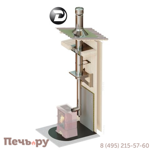 Комплект дымохода Дымок, нержсталь, проход через крышу, задний выход фото