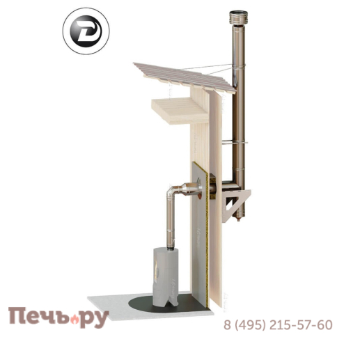 Комплект дымохода Дымок, нержсталь, проход через стену, верхний выход фото