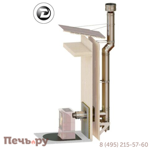 Комплект дымохода Дымок, нержсталь, проход через стену, задний выход фото