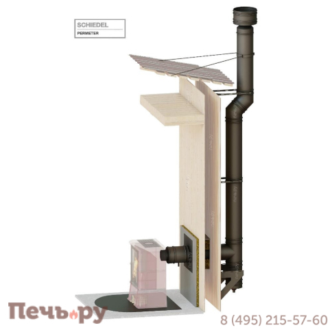 Комплект дымохода Schiedel Permeter, нержсталь, черный,  проход через стену, задний выход + изоляционные материалы фото