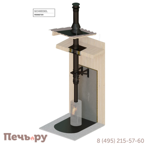 Комплект дымохода Schiedel Permeter Ultra, нержсталь, черный, проход через крышу, верхний выход + изоляционные материалы фото