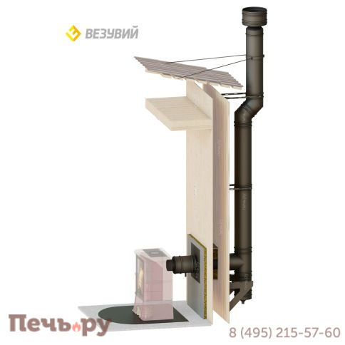 Комплект дымохода Везувий, д. 200 мм, нержсталь, черный, проход через стену, задний выход фото