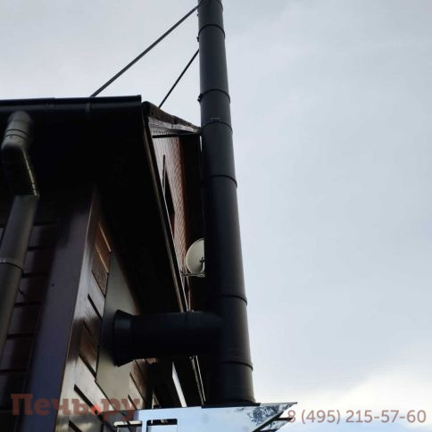 Комплект дымохода Вулкан, нержсталь, черный, проход через стену, верхний выход фото 13