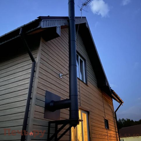 Комплект дымохода Вулкан, нержсталь, черный, проход через стену, верхний выход фото 17