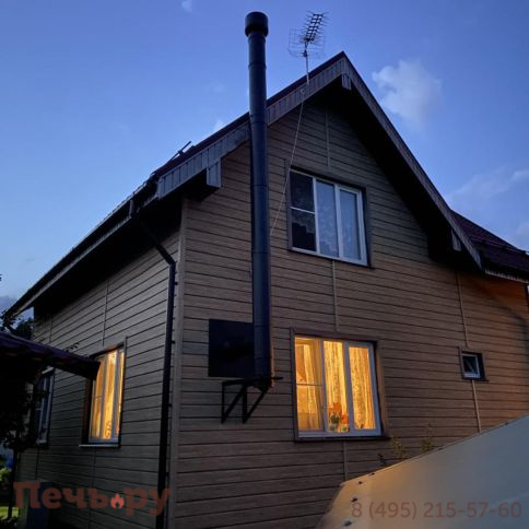 Комплект дымохода Вулкан, нержсталь, черный, проход через стену, верхний выход фото 18