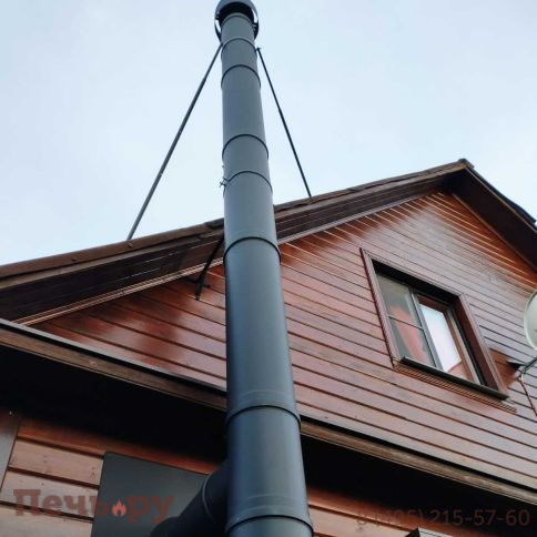 Комплект дымохода Вулкан, нержсталь, черный, проход через стену, верхний выход фото 9