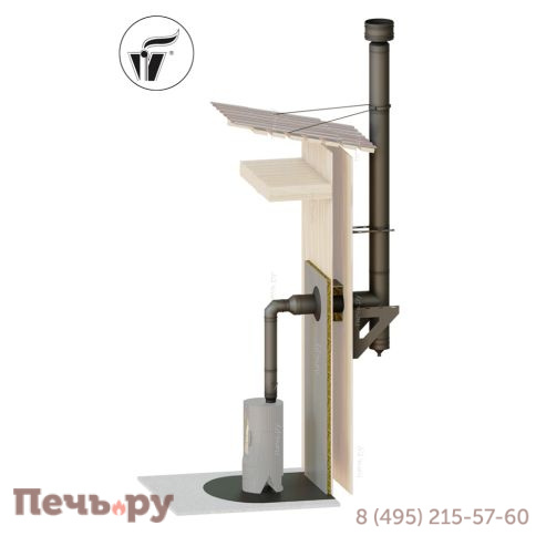 Комплект дымохода Вулкан, нержсталь, черный, проход через стену, верхний выход фото