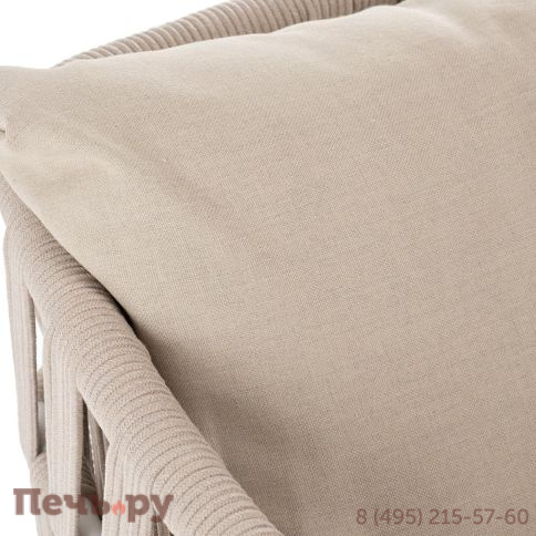 Кресло плетеное из роупа 4SiS Диего, каркас алюминий белый муар, роуп бежевый круглый, ткань бежевая 052 фото 5