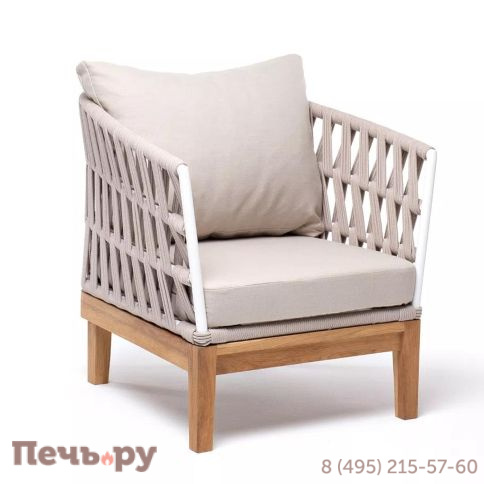 Кресло плетеное из роупа 4SiS Диего, основание дуб, каркас алюминий светло-серый (RAL7035) шагрень, роуп бежевый круглый, ткань бежевая 15052 фото 3