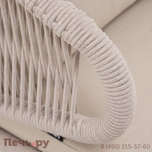 Кресло плетеное из роупа 4SiS Милан, каркас алюминий белый муар, роуп бежевый круглый, ткань бежевая 035 фото 5