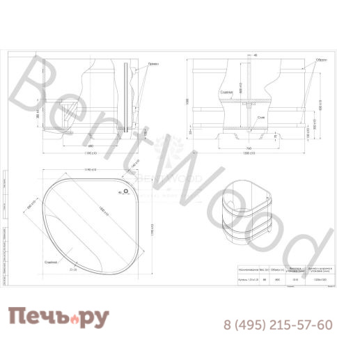 Купель BentWood угловая из дуба, 1,19Х1,19,  толщина стенок - 2,6 см фото 10