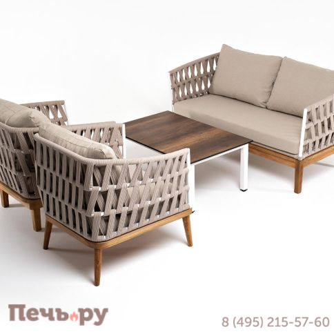 Лаунж-зона 4SiS Диего 4-местная плетеная из роупа со столиком Канны цвета дуб, основание дуб, роуп бежевый фото 2