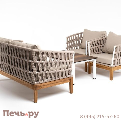 Лаунж-зона 4SiS Диего 4-местная плетеная из роупа со столиком Канны цвета дуб, основание дуб, роуп бежевый фото 3