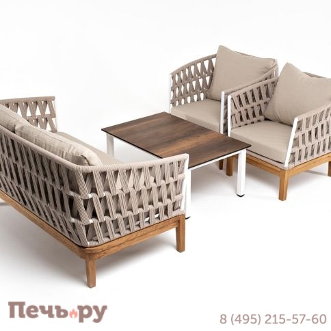 Лаунж-зона 4SiS Диего 4-местная плетеная из роупа со столиком Канны цвета дуб, основание дуб, роуп бежевый фото 4