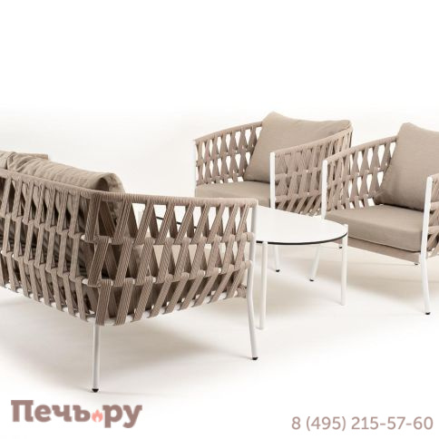 Лаунж-зона 4SiS Диего 4-местная плетеная из роупа (веревки), каркас алюминиевый белый, роуп бежевый фото 20