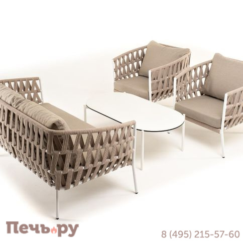 Лаунж-зона 4SiS Диего 4-местная плетеная из роупа (веревки), каркас алюминиевый белый, роуп бежевый фото 21