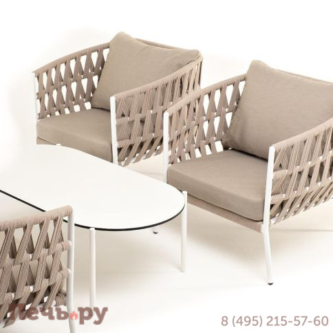 Лаунж-зона 4SiS Диего 4-местная плетеная из роупа (веревки), каркас алюминиевый белый, роуп бежевый фото 22
