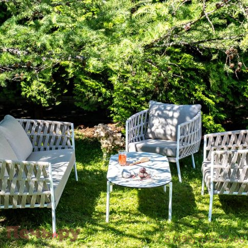 Лаунж-зона 4SiS Диего 4-местная плетеная из роупа (веревки), каркас алюминиевый белый, роуп бежевый фото 3