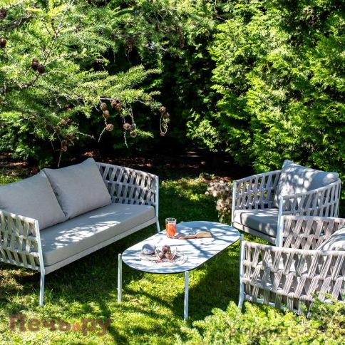 Лаунж-зона 4SiS Диего 4-местная плетеная из роупа (веревки), каркас алюминиевый белый, роуп бежевый фото 4