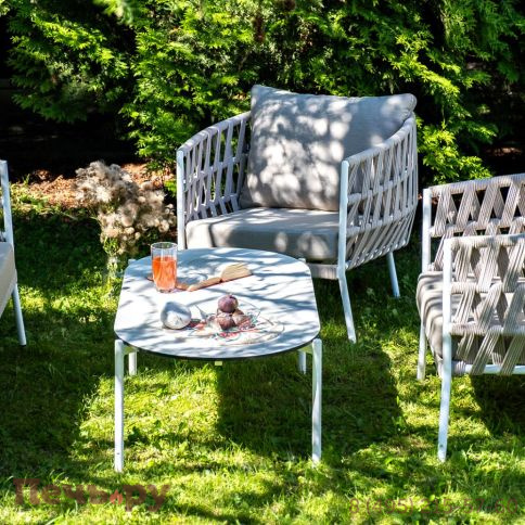 Лаунж-зона 4SiS Диего 4-местная плетеная из роупа (веревки), каркас алюминиевый белый, роуп бежевый фото 5